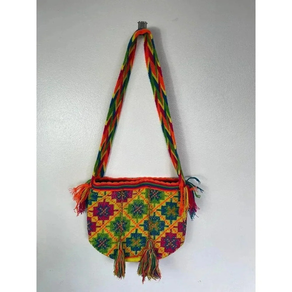 Aztec Crochet Crossbody Shoulder Messenger Bag Multicolor - Picture 1 of 12